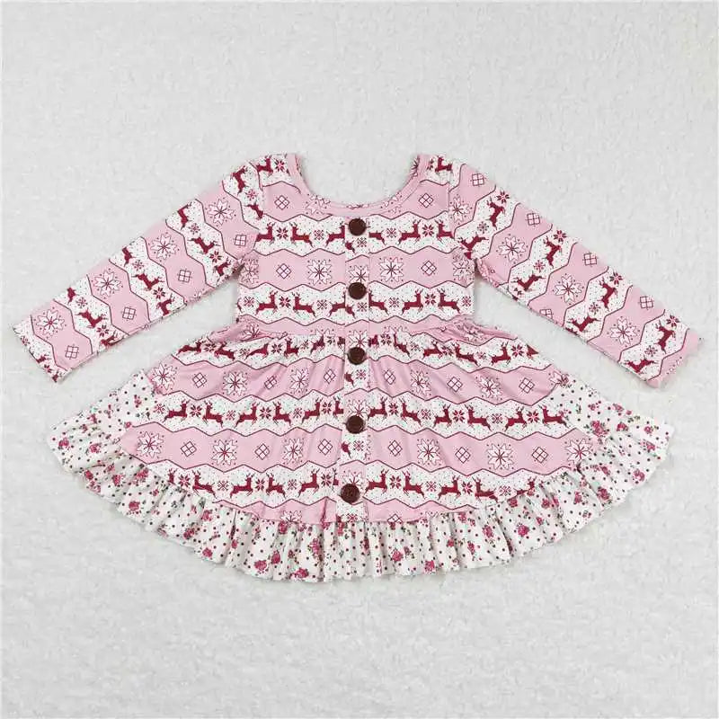 Wholesale Children Long Sleeve Kids Roses Flower Baby Girl Twirl Dress Infant Toddler Spring Fall Floral Knee Length One Piece