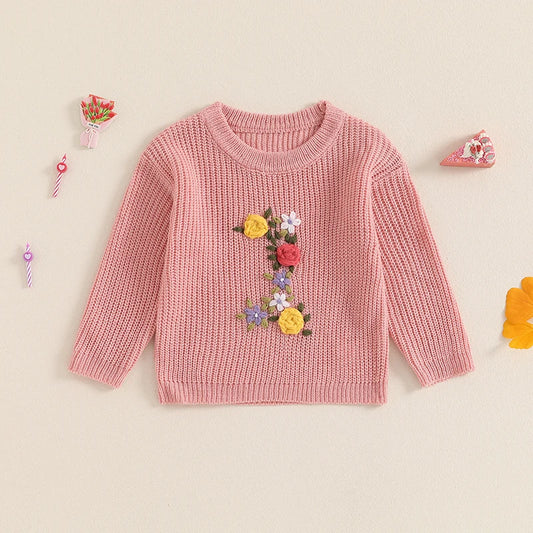 Girl's Embroidered Floral Pullover