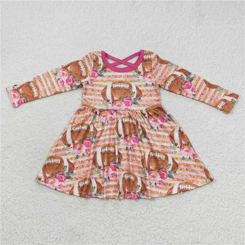 Wholesale Children Long Sleeve Kids Roses Flower Baby Girl Twirl Dress Infant Toddler Spring Fall Floral Knee Length One Piece