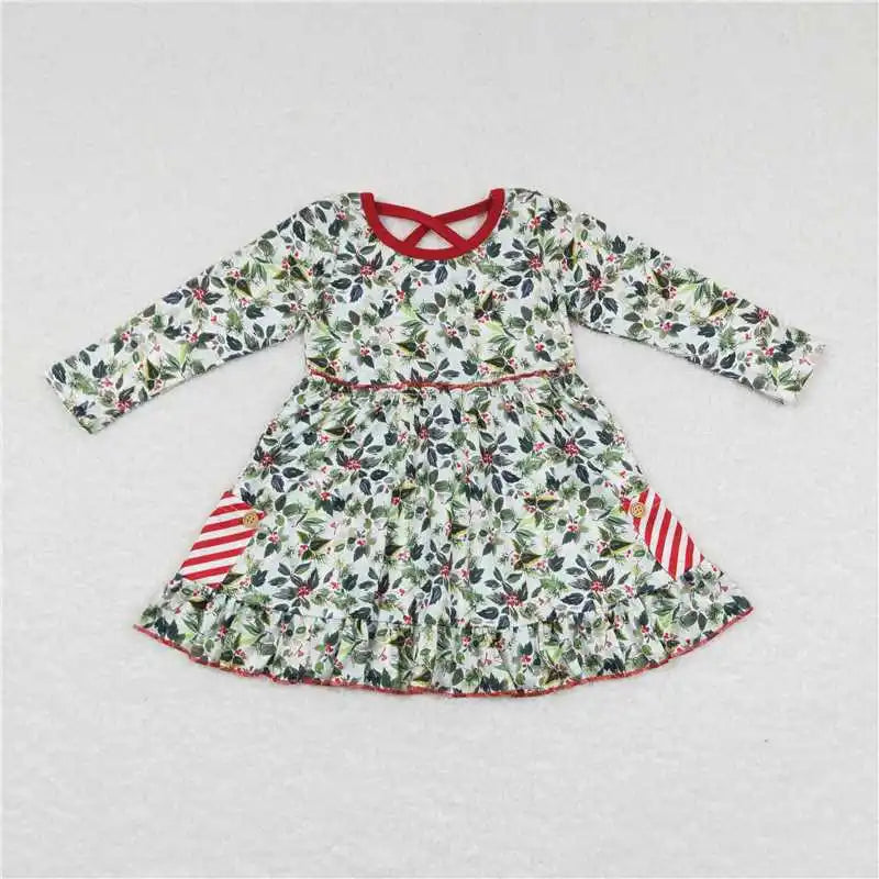 Wholesale Children Long Sleeve Kids Roses Flower Baby Girl Twirl Dress Infant Toddler Spring Fall Floral Knee Length One Piece