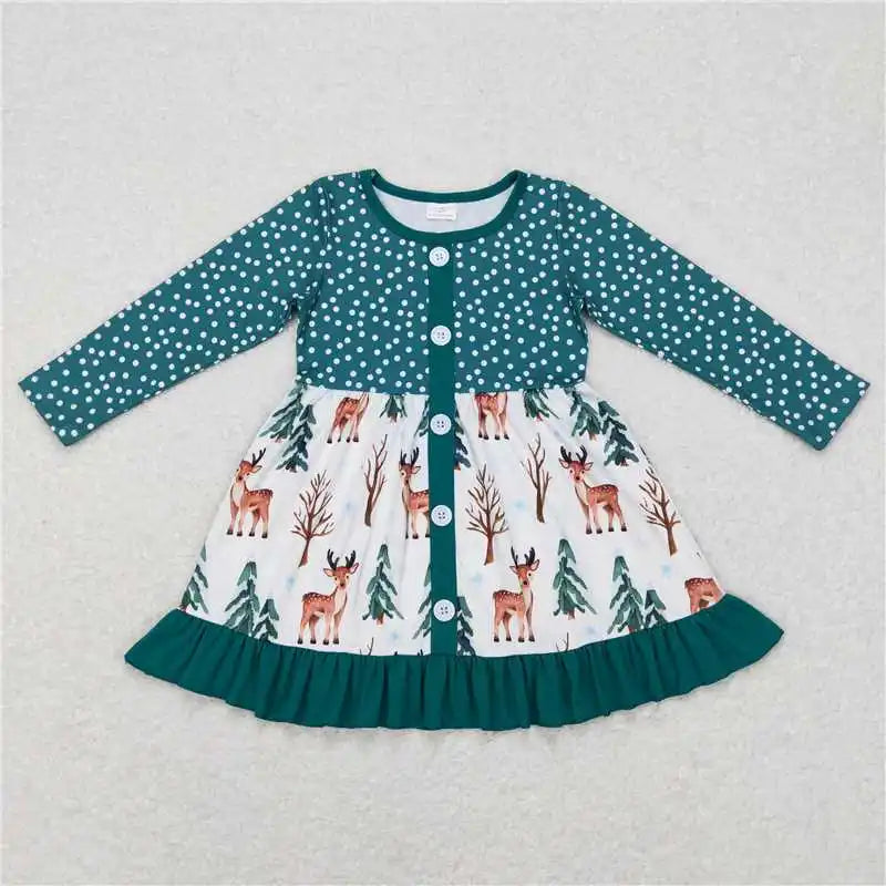 Wholesale Children Long Sleeve Kids Roses Flower Baby Girl Twirl Dress Infant Toddler Spring Fall Floral Knee Length One Piece