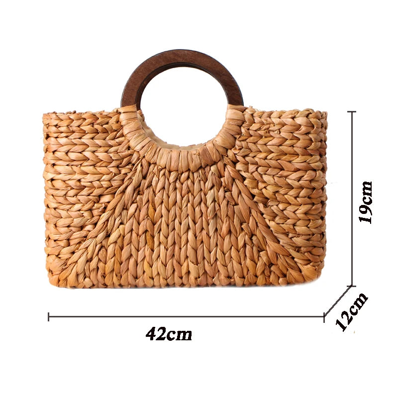 Summer Beach Bag Handmade Rattan Straw Ladies Handbag Simple Straw Women's Large Capacity Tote Bags Women Travel Purses Sac