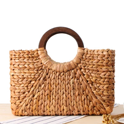 Summer Beach Bag Handmade Rattan Straw Ladies Handbag Simple Straw Women's Large Capacity Tote Bags Women Travel Purses Sac