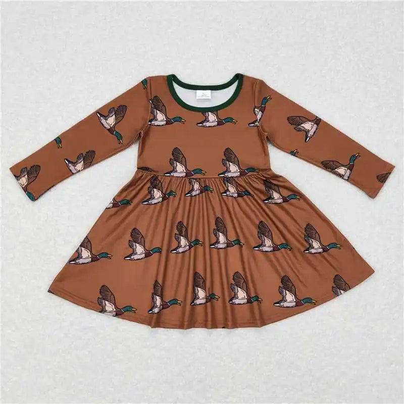 Wholesale Children Long Sleeve Kids Roses Flower Baby Girl Twirl Dress Infant Toddler Spring Fall Floral Knee Length One Piece