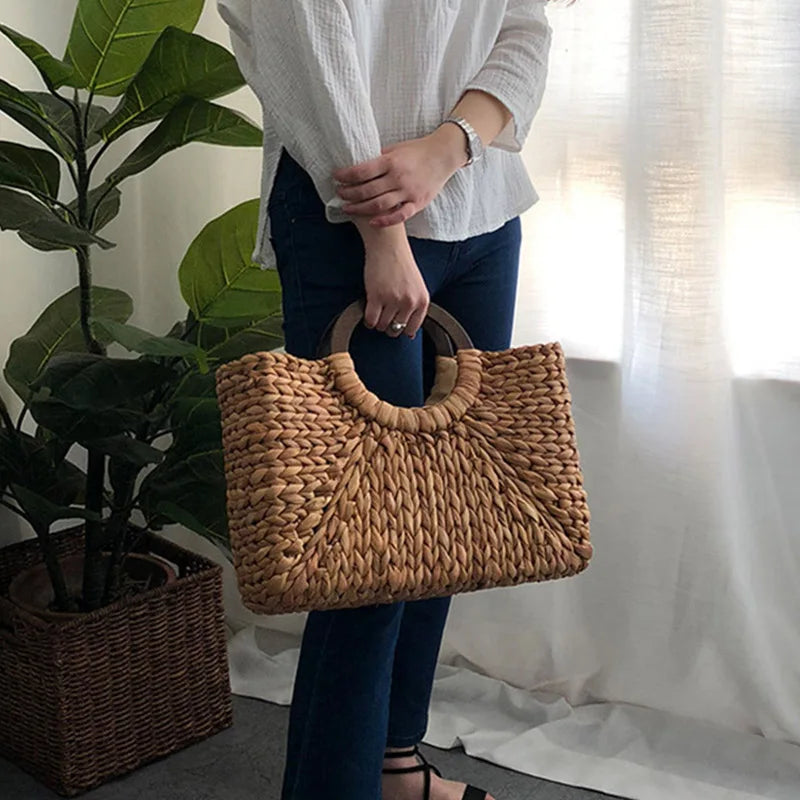 Summer Beach Bag Handmade Rattan Straw Ladies Handbag Simple Straw Women's Large Capacity Tote Bags Women Travel Purses Sac