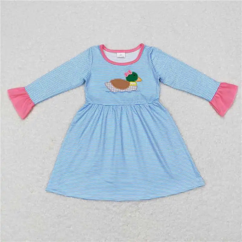 Wholesale Children Long Sleeve Kids Roses Flower Baby Girl Twirl Dress Infant Toddler Spring Fall Floral Knee Length One Piece